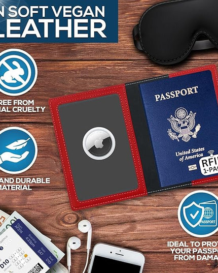 Ciana RFID Passport Holder for Travel – PU Leather Passport Cover and Card Holder for Men & Women – Slim Passport Holder with Card Protector Slot, Travel Must Haves (Red)