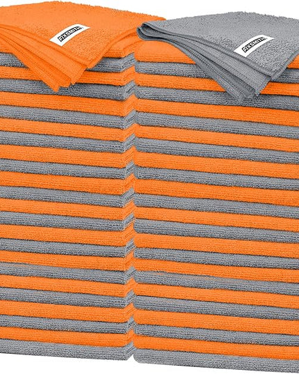 FIXSMITH Microfiber Cleaning Cloth -Pack of 50, Highly Absorbent Cleaning Rags(Grey&Orange), 16"X12" All Purpose Cleaning Towels for Housekeeping, Kitchen, Car, Reusable Microfiber Towels