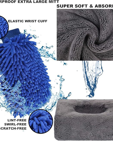 AUTODECO 22Pcs Car Wash Cleaning Tools Kit Car Detailing Set with Blue Canvas Bag Collapsible Bucket Wash Mitt Sponge Towels Tire Brush Window Scraper Duster Complete Interior Car Care Kit