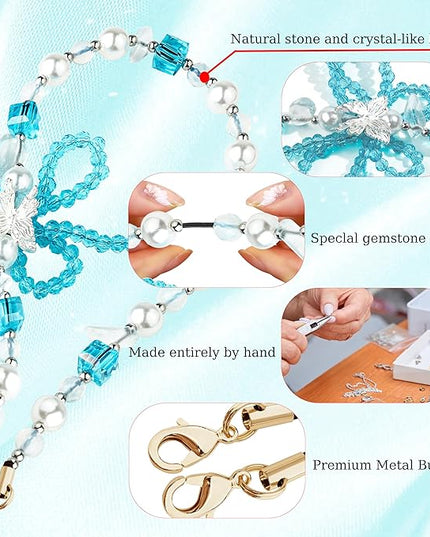 Marble Beaded Phone Wrist Strap,Detachable Phone Bracelet Strap with Tether Tab,Hands-Free Wristlet Strap (Blue & White)