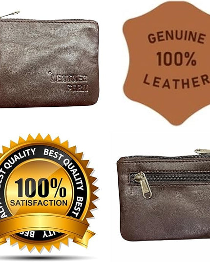 LEATHER FARM's lambskin leather coin pouch/coin purse for both mens and womens. (BROWN)