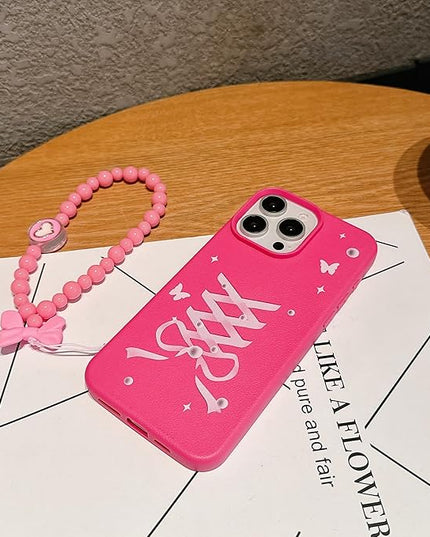 Elegant Lovely Bow Phone Case for iPhone 14 Pro Max, Stylish Ballet Ribbon Girly Cover with Wrist Strap, Aesthetic Soft Pink Tone, Designed for Women and Girls