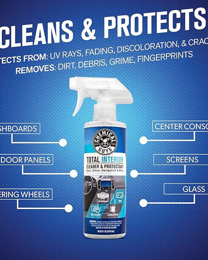 Chemical Guys Total Interior Cleaner & Protectant – Chemical Guys Interior Cleaner, Cleans & Protects Leather, Vinyl, Plastic, Rubber, Glass with a Streak-Free Finish — Cars, Trucks, SUVs, RVs, 32 oz