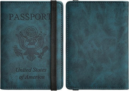 HerriaT Passport and Vaccine Card Holder Combo,Cover Case with CDC Vaccination Card Slot, Leather Travel Documents Organizer Protector, with RFID Blocking, for Women and Men