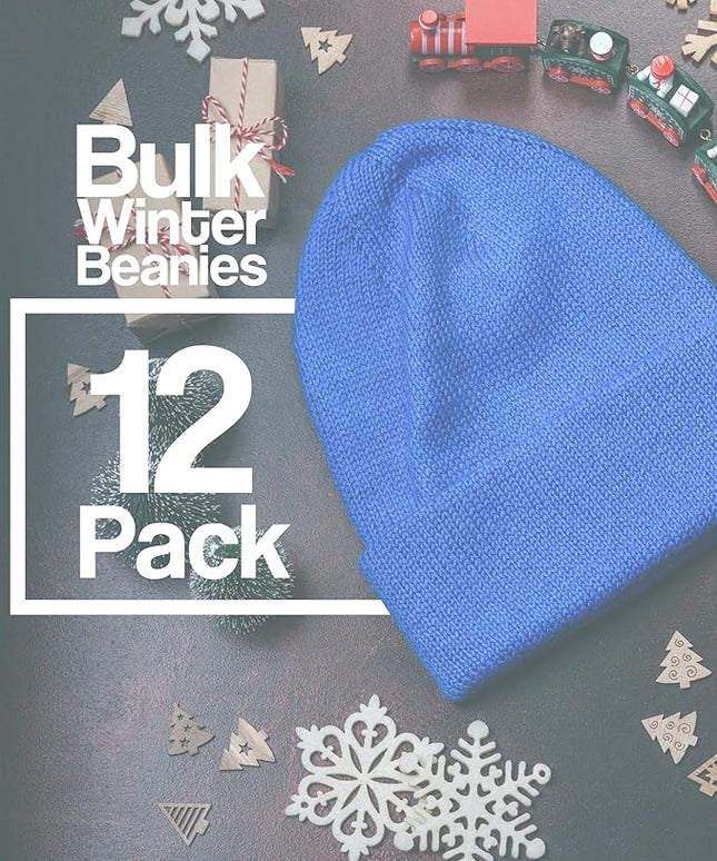 12 Pack Winter Beanie Hats for Men Women, Warm Cozy Knitted Cuffed Skull Cap, Wholesale