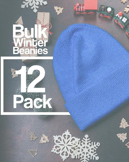 12 Pack Winter Beanie Hats for Men Women, Warm Cozy Knitted Cuffed Skull Cap, Wholesale