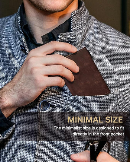 typecase Mens Wallet Card Holder: Pop Up Aluminum Case, Genuine Leather, Smart, RFID Blocking, Slim, Minimalist, Front Pocket - 9-14 Card Capacity | ID Window | Cash Slot - Oil Wax Brown