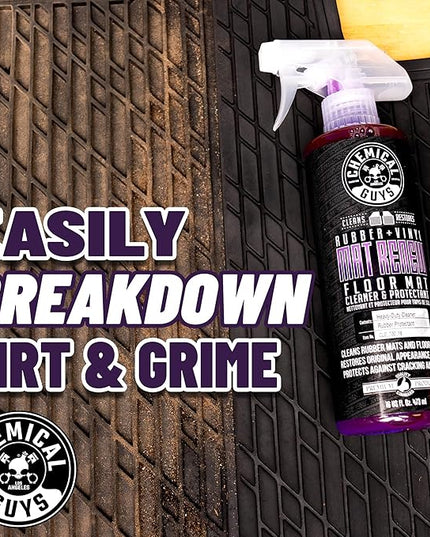 Chemical Guys HOL70016 Heavy Duty Floor Mat Cleaning Kit with Mat Renew Rubber + Vinyl Floor Mat Cleaner and Protectant (16 fl oz), Drill Brush Attachment, & Workhorse Towels, 5 Item Kit