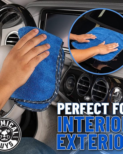 Chemical Guys Professional Grade Premium Microfiber Towels for Cars, Blue, 16" x 16", Ultra-Soft and Scratch-Free Car Detailing Cloths for Trucks, Motorcycles, and More - 12 Pack