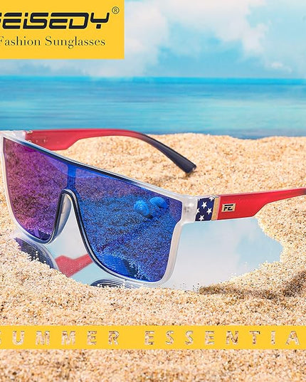 FEISEDY Sunglasses for Women Men, Fashion Mirrored Single Lens, Driving Beach Sunnies UV400 Shades B2996