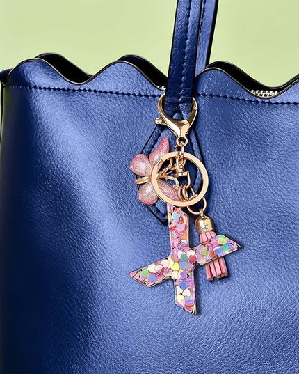 Fashion Alphabet Initial Letter Keychain Tassel Butterfly Pendant Key Ring for Purse Handbags Women Girl