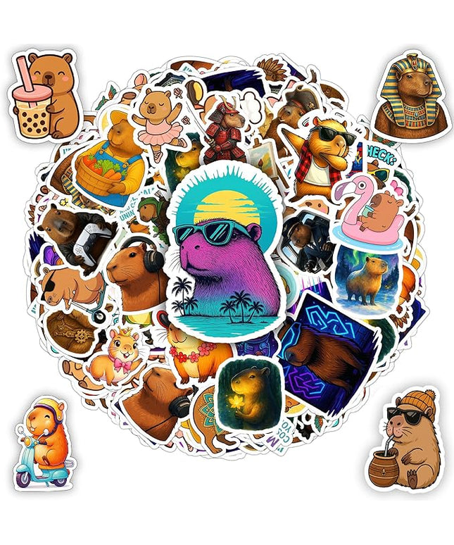 100 PCS Capybara Stickers Pack – Cute Funny Animal Vinyl Decals for Laptop, Water Bottle, Scrapbook, Car, Hard Hat – Gifts for Teens, Adults, Student, Teacher Christmas Birhday
