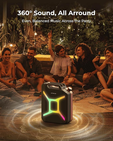 ULTIMEA Go Portable Party Speaker, 300W Wireless PartyBox with Bass Boost, RGB Light, TWS Stereo, Auracast Mode, Mic/Guitar Input, APP Control, Large Bluetooth Speaker for Party Outdoor (Black+Red)