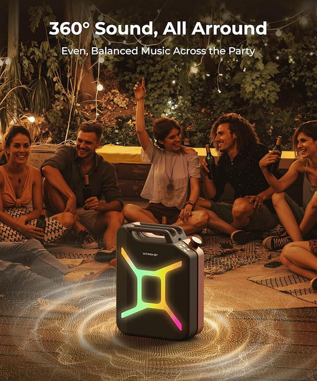 ULTIMEA Go Portable Party Speaker, 300W Wireless PartyBox with Bass Boost, RGB Light, TWS Stereo, Auracast Mode, Mic/Guitar Input, APP Control, Large Bluetooth Speaker for Party Outdoor (Black+Red)