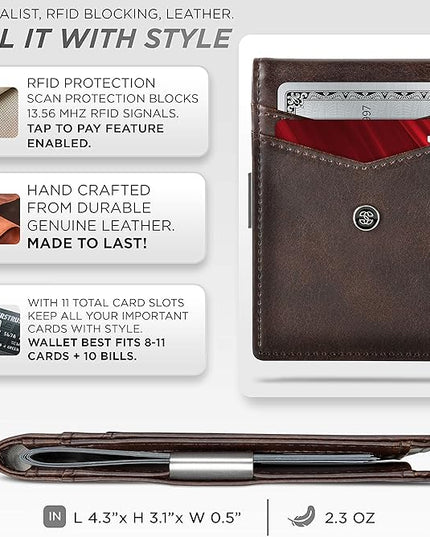 Suavell Slim Wallets for Men. Minimalist Bifold Wallet With Money Clip & ID Window. RFID Blocking Credit Card Holder Front Pocket Wallet, Gifts For Men - Husband Father On Birthday Anniversary.