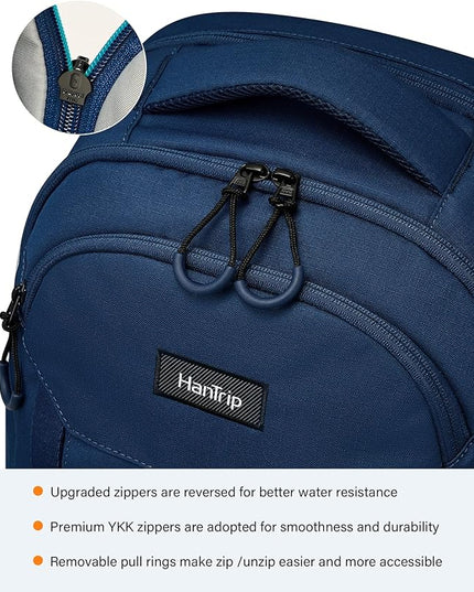 Travel Laptop Backpack Carry On, 18 Inch Large Work Backpack School Book Bags, Light Water Resistant Backpacks for Women Men with Luggage Strap Water Bottle Pocket Chest Strap, Navy Blue