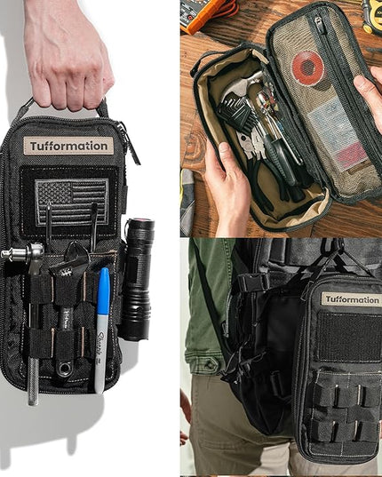 Heavy Duty Small Tool Bag Pouch Portable Utility Organizer Case with Zipper Handle. Perfect for EDC, Motorcycle, Road Bike, Electricians & More