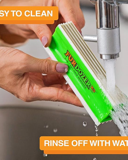 FurDozer Pet Hair Remover & Auto Detailing Tools - Cat & Dog Hair Remover for Carpets, Car Interiors, Couches, Bedding, & Pet Furniture (Green, X3 PRO - 5" Long)