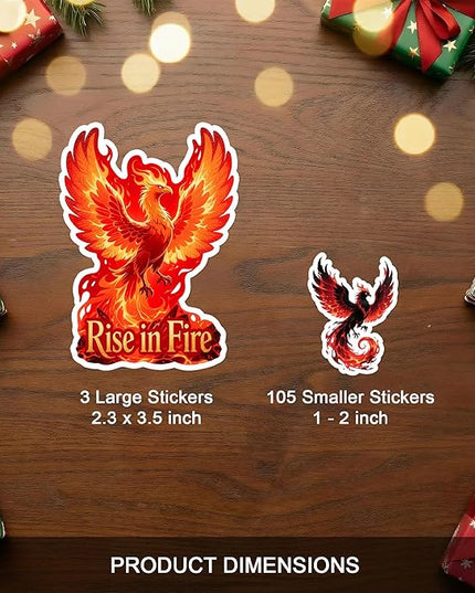 Phoenix Stickers Pack 108 PCS, Vinyl Decals for Adults, Aesthetic Fire Bird Art Stickers for Water Bottles, Laptops, Scrapbooking, Journals, Car Windows, Phone Cases Decorative