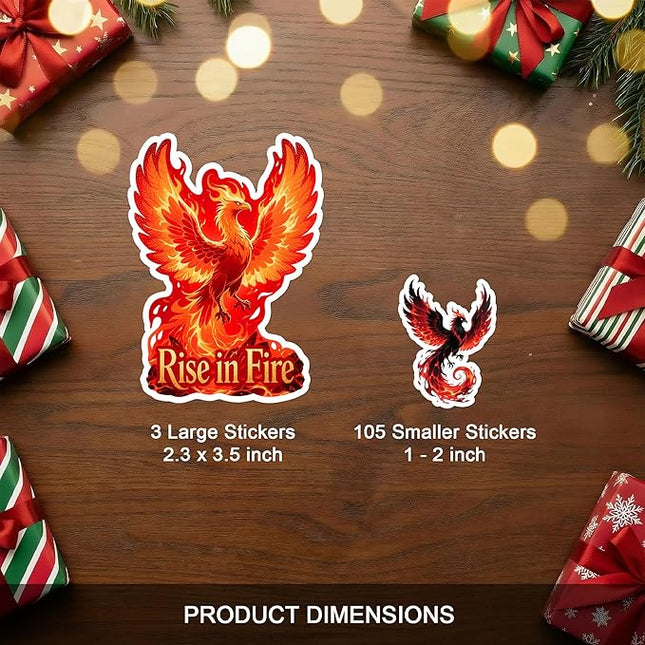 Phoenix Stickers Pack 108 PCS, Vinyl Decals for Adults, Aesthetic Fire Bird Art Stickers for Water Bottles, Laptops, Scrapbooking, Journals, Car Windows, Phone Cases Decorative