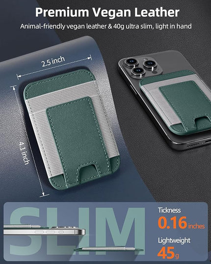 Upgraded for Magsafe Wallet, Strongest Magnetic Wallet, for iPhone Walle t Magsafe with 2 Card Slots, Magnetic Card Holder for iPhone 17/16/15/14/13/12 Series, Slim, Vegan Leather, Fit 7 Cards, Green