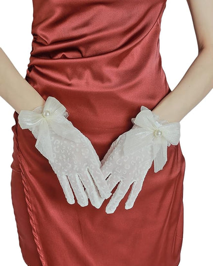 Sahabowi Satin Gloves Formal Bridal Banquet Party Wedding Opera Solid Colorful Mitten For Women