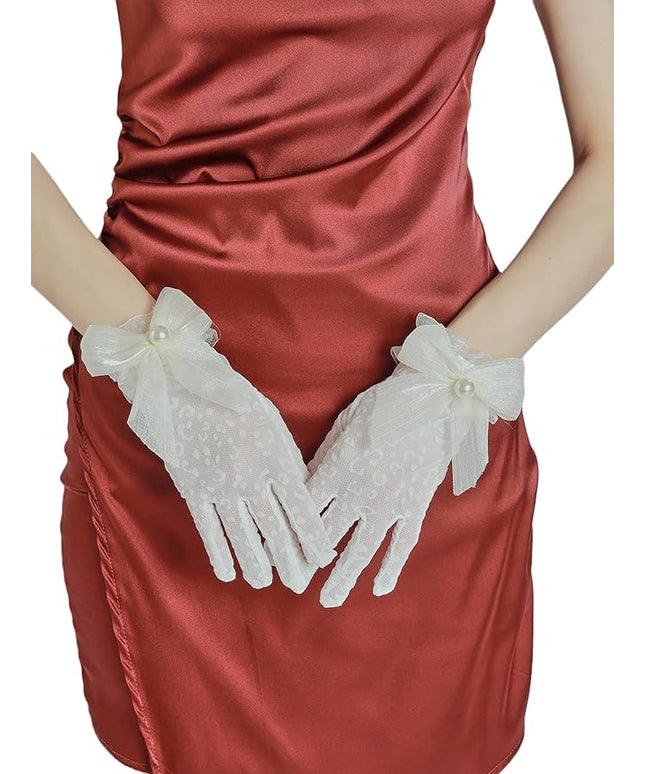 Sahabowi Satin Gloves Formal Bridal Banquet Party Wedding Opera Solid Colorful Mitten For Women