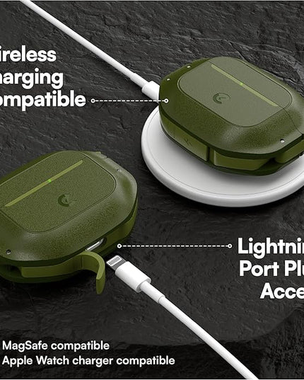 Keybudz for AirPods 4 Case with Lock - Fully Waterproof AirPods 4th Generation Case Cover - Keychain, Rugged Tough Protection, Hard Shell and Carabiner (Forest Green)