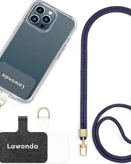 Phone Lanyard Universal Crossbody Cell Phone Strap Anti-Theft Adjustable Neck Lanyard for iPhone 17 Pro Max 2pcs Phone Patchs Tether Pads Dark Blue