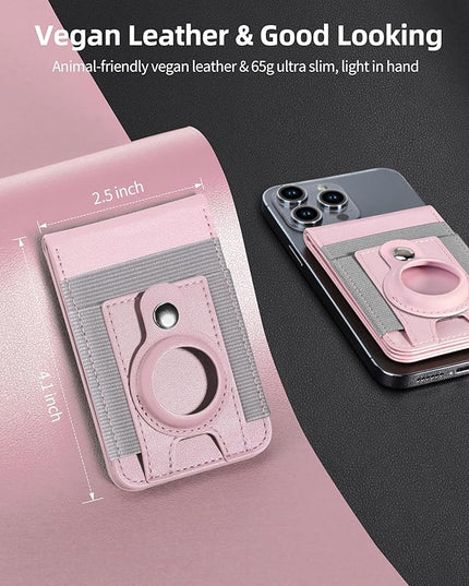 For Magsafe Wallet with Airtag Holder, Strong Magnetic Wallet for iPhone 17/16/15/14/13/12 Series, for iPhone Walletwith Adjustable Stand, ID Window, 4 Card Slots, 10 Cards Holder, Vegan Leather, Pink