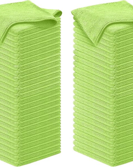 USANOOKS Microfiber Cleaning Cloth Light Green - 100 Pcs 12.5"x12.5" - High Performance - 1200 Washes, Ultra Absorbent Towels Weave Grime & Liquid for Streak-Free Mirror Shine - Car Washing Cloth