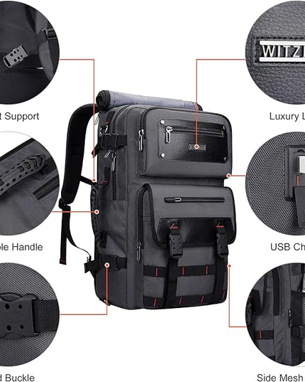 WITZMAN Carry On Travel Backpack for Men Duffle Bags Fit 17 Inch Laptop Airline Approved Laptop Backpack(B685 Silvery Grey)