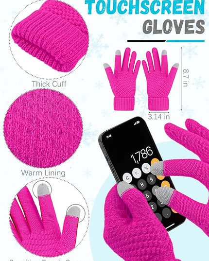 Winter Beanie Hat Scarf Gloves, Warm Fleece Knit Hats Touch Screen Gloves Neck Scarf Set Winter Gifts for Unisex Adult