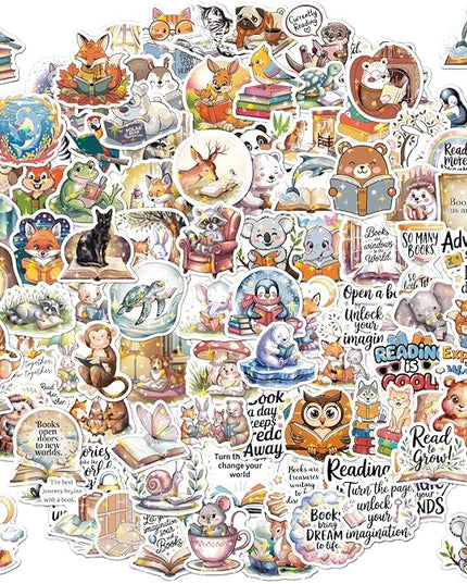 100pcs Reading Reward Stickers - Magical Holographic Books & Animals, Vinyl Waterproof Decals for Homework, Parents' Praise Notes