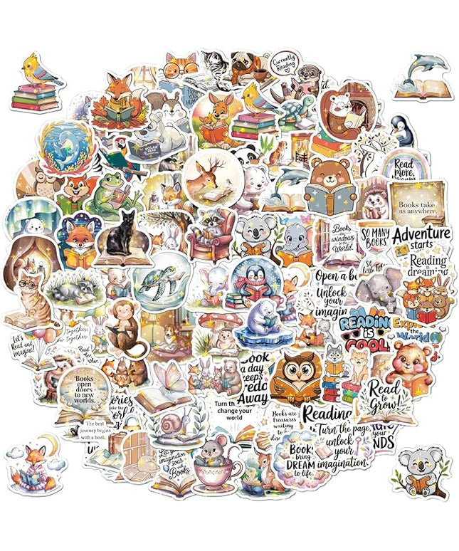 100pcs Reading Reward Stickers - Magical Holographic Books & Animals, Vinyl Waterproof Decals for Homework, Parents' Praise Notes