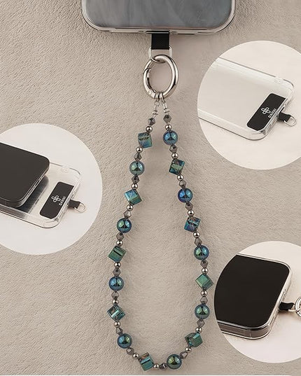 Cell Phone Wrist Strap Crystal Beaded Phone Bracelet Strap For Women Sparkling Beads Wristlet Lanyard Beaded Chain (Aqua Glass Green)