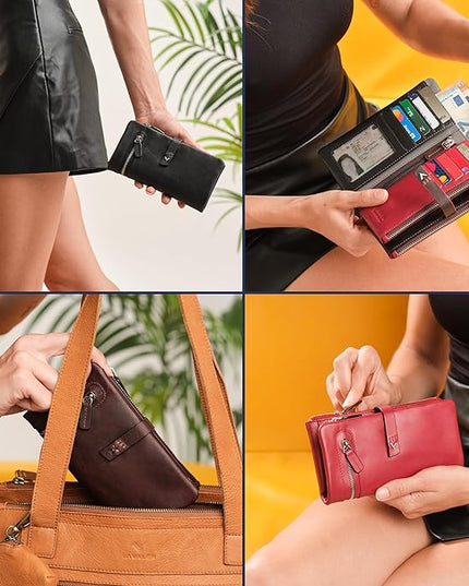 Lavalen Leather Purses for Women - Elegant Ladies Purse - RFID Wallet for Women - Leather Handcrafted Ladies Wallet - Small & Colourful with Coin Pocket & Cards - For daily Use - Box for Gift.