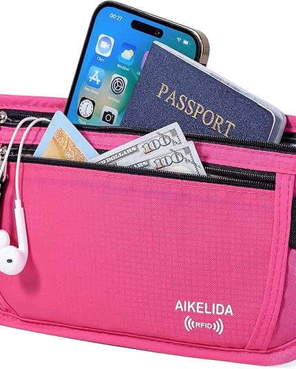 Travel Money Belt - Slim Passport Holder Travel Wallet with RFID Blocking Travel Pouch Undercover Fanny Pack for Women