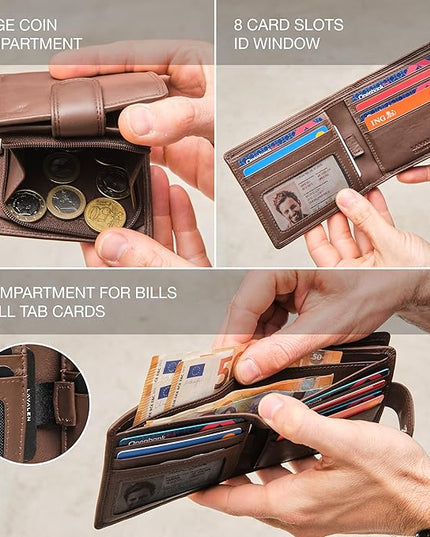 Lavalen Soft Leather Wallet for Men - Mens Wallet Bifold with Zipper Coin Pocket - Holds Bills, Credit Cards, Coins - Carteras para Hombres Piel - Billeteras de Hombres Cuero Original - RFID Blocking.