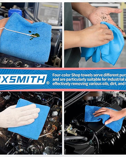 FIXSMITH Shop Towels, Microfiber Cleaning Cloth Bulk, 200 Pack Microfiber Towels for Cars, All-Purpose Absorbent Cleaning Rags, Dust Cloth for Automotive, Mechanic, Garage, Bar, 11.5 x 11.5 inch