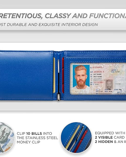 Suavell Slim Wallets for Men. RFID Money Clip Wallet, Slim Wallet, Thin Front Pocket Credit Card Wallet, Minimalist Bifold (Ocean Stone Pilot)