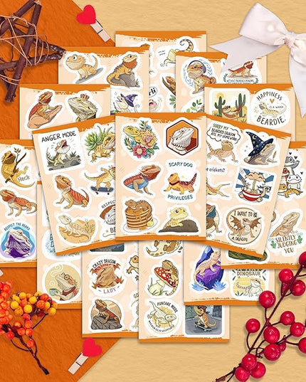 100Pcs Bearded Dragon Stickers for Water Bottle - Bearded Dragon Party Supplies - Gift for Women & Men