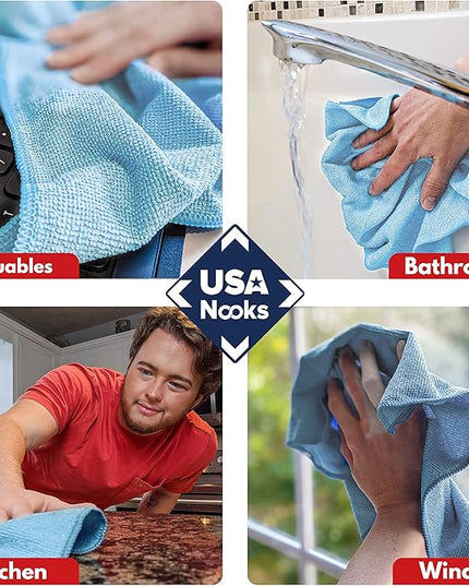 USANOOKS Microfiber Cleaning Cloth - Turq - 12Pcs (12.5x12.5 inch) High Performance - 1200 Washes, Ultra Absorbent Car Towel Traps Grime & Liquid for Streak-Free Mirror Shine - car Washing Cloth