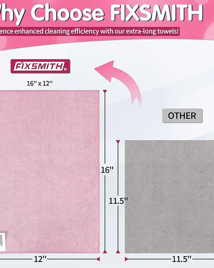 FIXSMITH Pink Microfiber Cleaning Cloth -Pack of 8, Highly Absorbent Cleaning Rags, 16"X12" All Purpose Cleaning Towels for Housekeeping, Kitchen, Car, Lint Free and Reusable Microfiber Towels