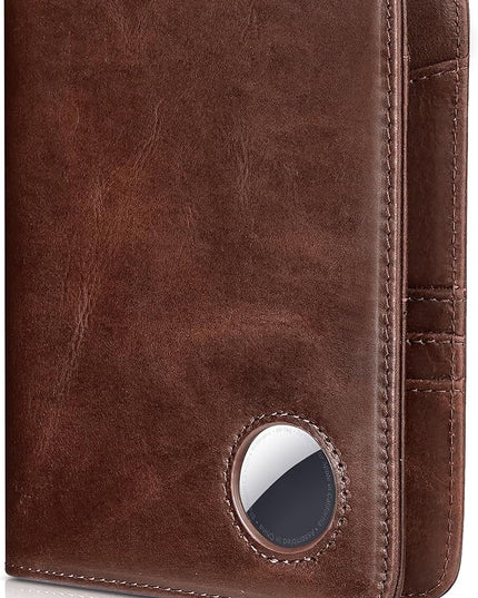 Passport Holder for Travel with AirTag Holder-Genuine Leather RFID Blocking Travel accessories with 6 Cards Slot&1ID Window,Magnetic Closure,Gift Box(Air Tag Not Included)