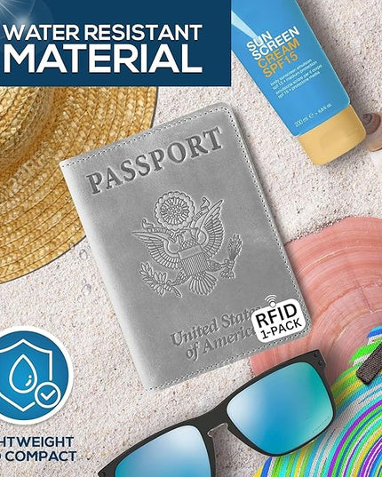 Ciana Passport Holder for Travel – PU Leather Passport Cover and Card Holder for Men & Women – Slim Passport Holder with Card Protector Slot, Travel Must Haves (Gray)