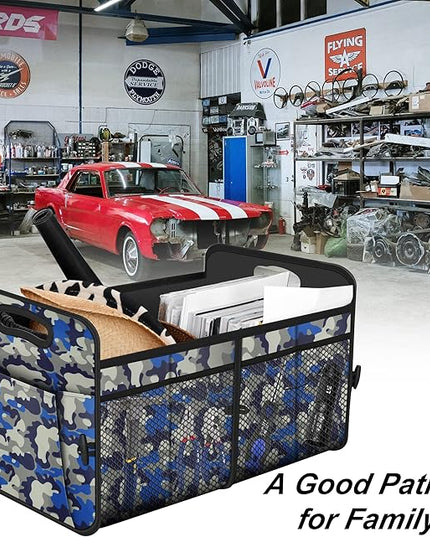 Femuar Car Trunk Organizer with 72L Large Capacity Waterproof Collapsible and 11 Pockets, Trunk Organizer for Car SUV/Jeep/Sedan, Large Size, Blue Camouflage