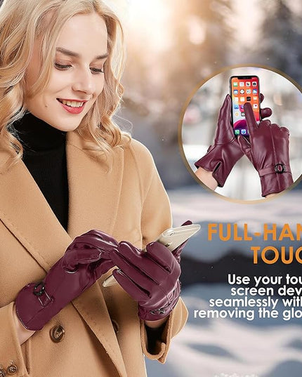 Dsane Womens Winter Leather Gloves Touchscreen Texting Warm Driving Lambskin Gloves for Christmas Gifts