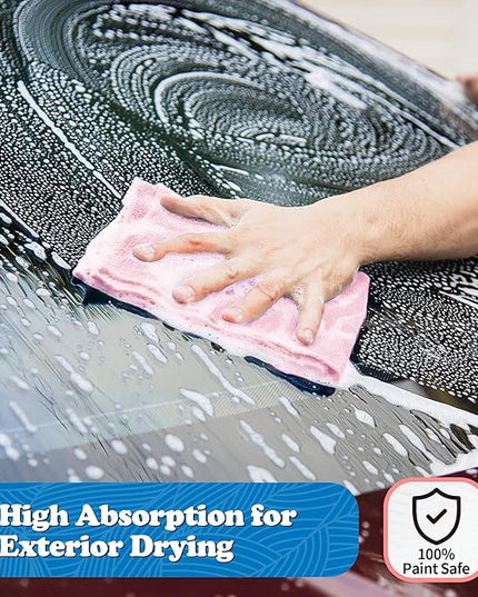 FIXSMITH Microfiber Cleaning Cloth, Shop Towels Bulk, 24 Pack Pink Microfiber Towels for Cars, All-Purpose Absorbent Cleaning Rags, Dust Cloth for Automotive, Mechanic, Garage, Bar, 12 x 11 inch