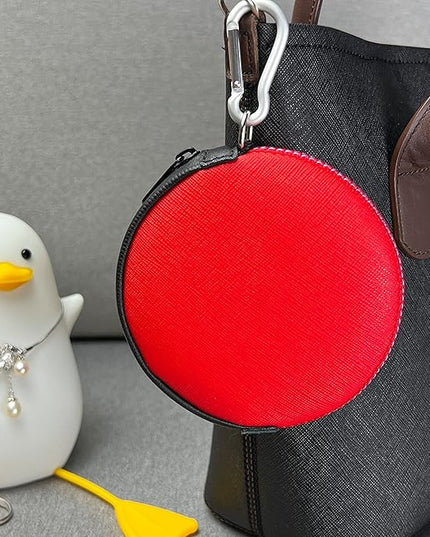 OneJoy Mini Round Coin Purse with Clip on, Lightweight Waterproof Zipper Pouch for Earbuds, Keys, Coins, Compact Travel Storage Case for Women & Men, Xmas Gift [ Red ]